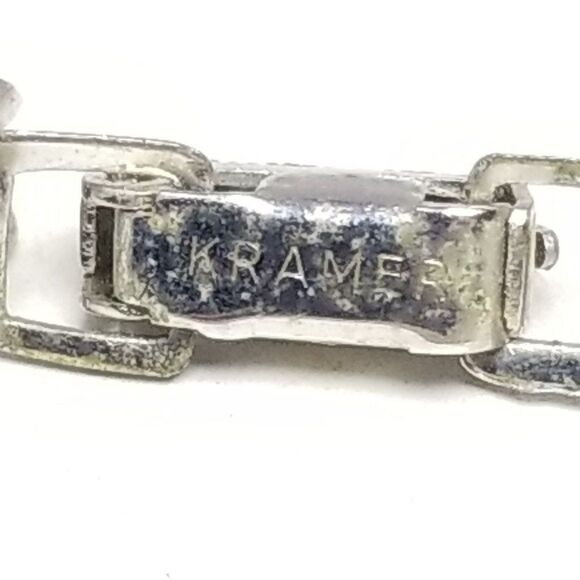 Vintage Kramer Mixed Shape Rhinestone Bracelet, Silver Tone Bangle, Estate - Picture 3 of 6